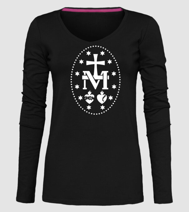 Simboluri medalie Maria model negru pe tricou