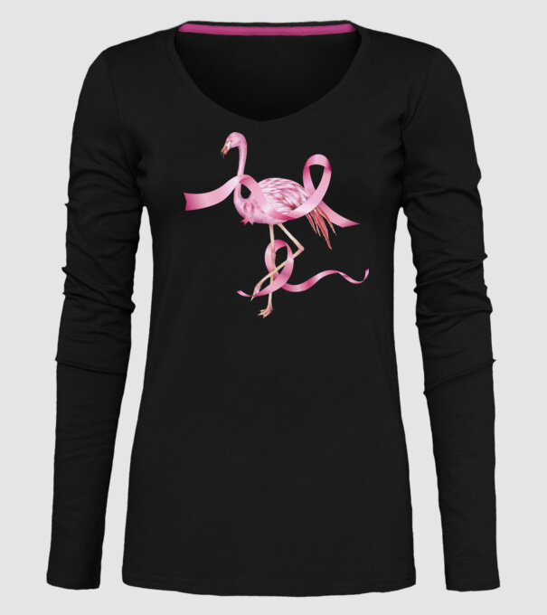Împotriva Cancerului de sân flamingo model negru pe tricou