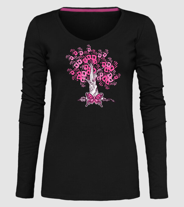 Copac cu fluture lupta împotriva cancerului de sân model negru pe tricou