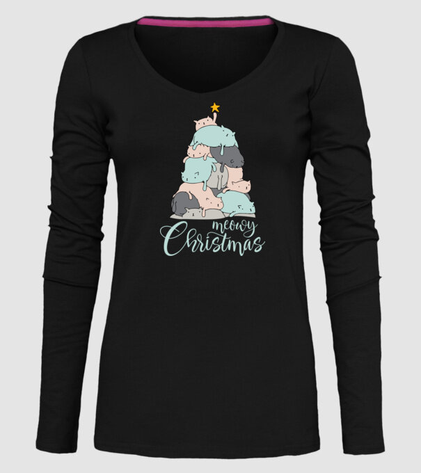 Meowy Christmas model negru pe tricou