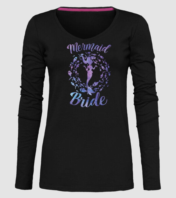 Mermaid bride aquarell model negru pe tricou