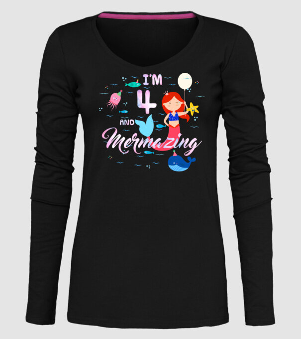Mermazing Birthday 4 model negru pe tricou
