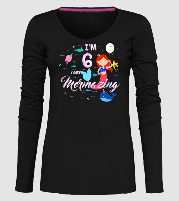 Mermazing Birthday 6 model negru pe tricou