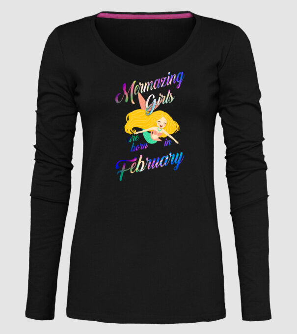 Mermazing girls are born february model negru pe tricou