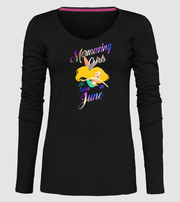 Mermazing girls are born june model negru pe tricou
