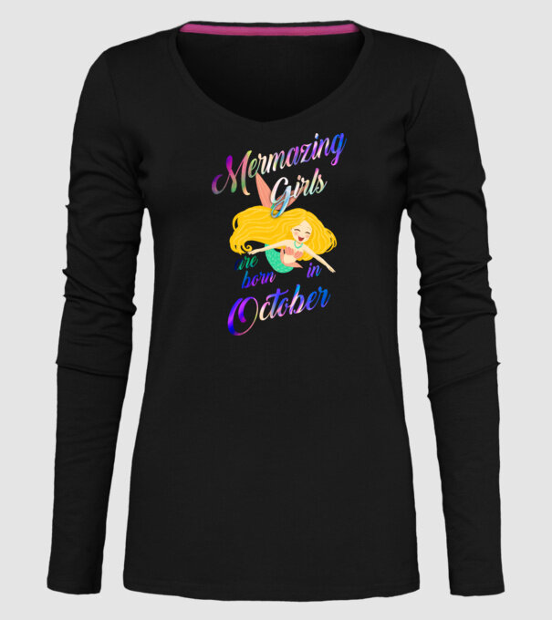 Mermazing girls are born october model negru pe tricou