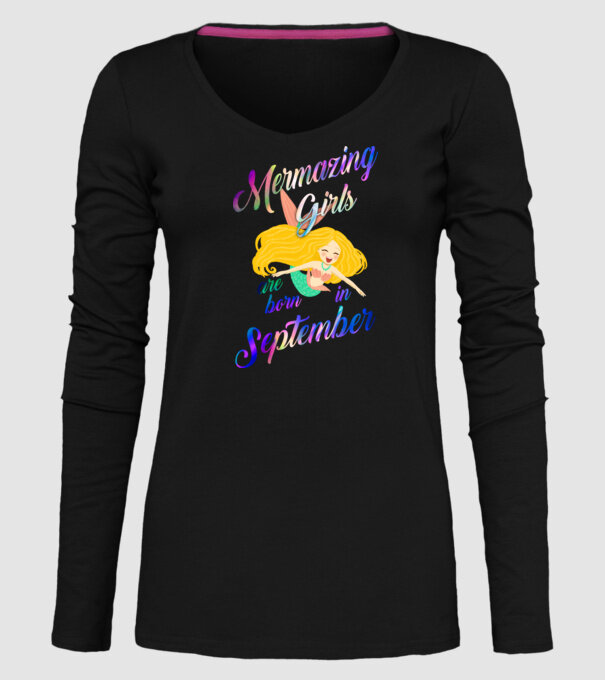 Mermazing girls are born september model negru pe tricou