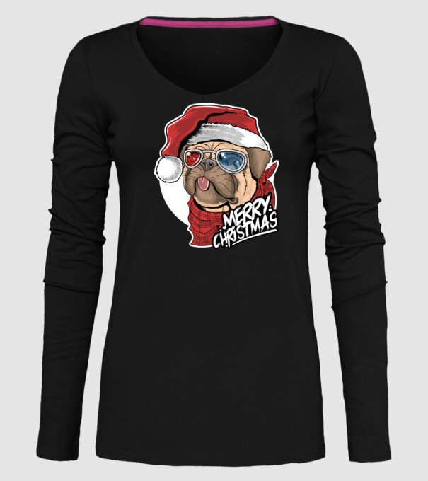 Merry Christmas Mopsz model negru pe tricou