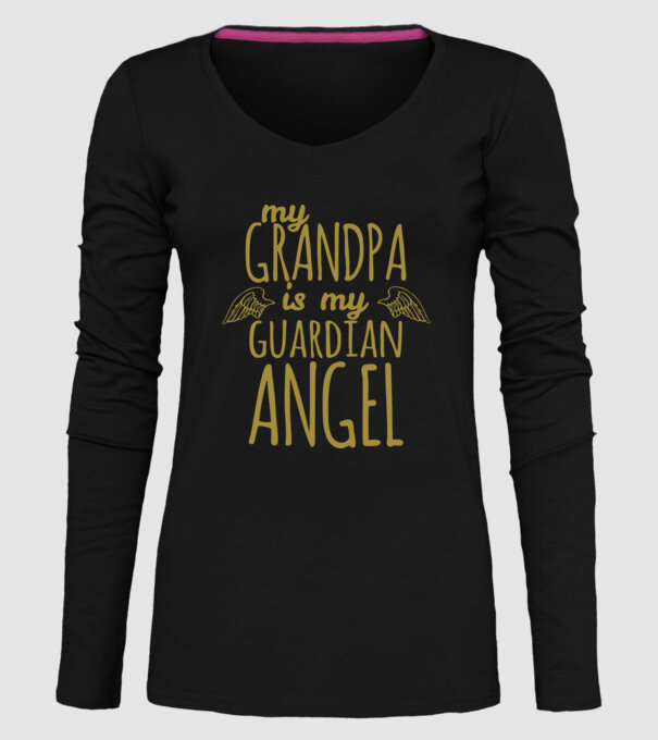 My grandpa is my guardian angel model negru pe tricou