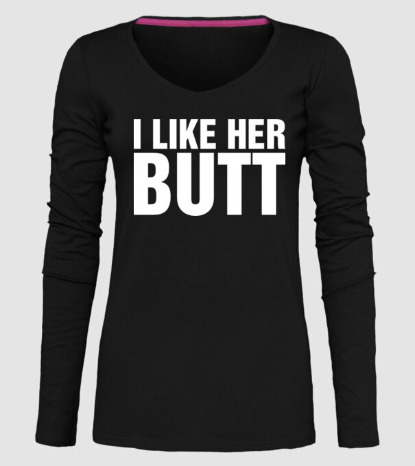Motiv cuplu I like her butt model negru pe tricou