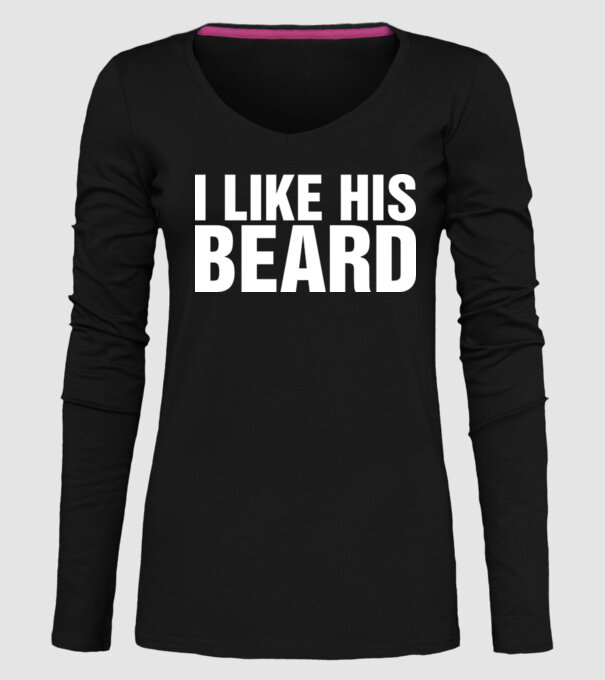 Motiv cuplu I like his beard model negru pe tricou