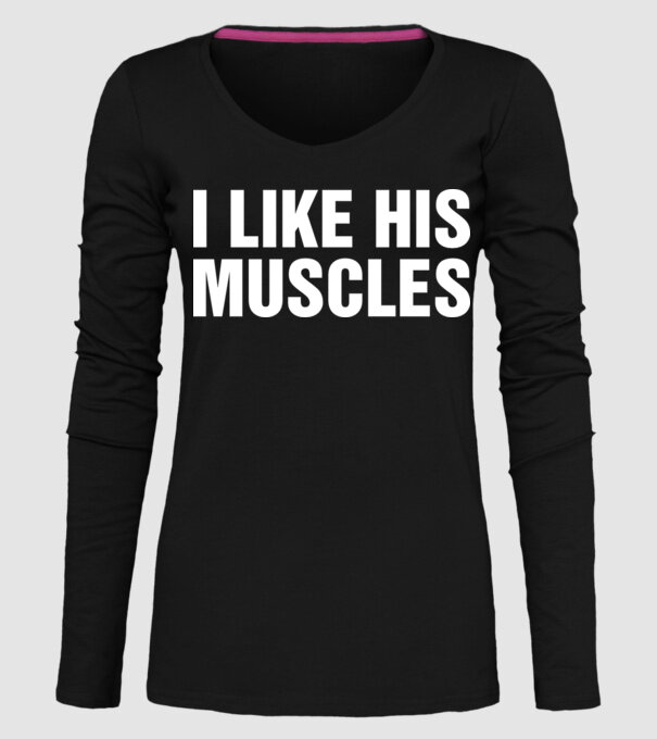 Motiv cuplu I like his muscles model negru pe tricou