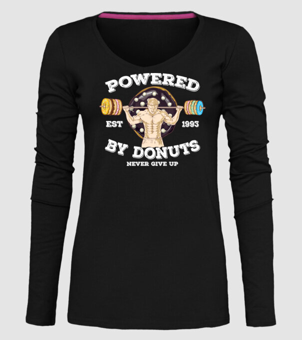 Powered by donuts model negru pe tricou