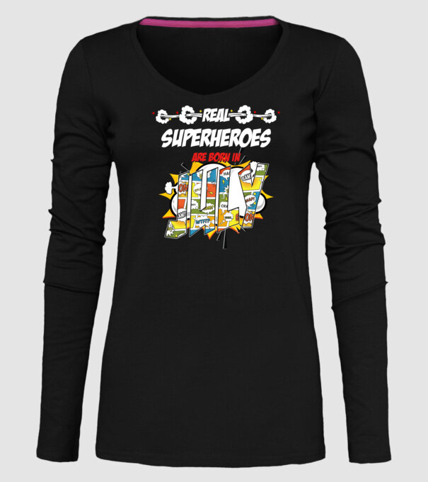 real superheroes are born in july model negru pe tricou