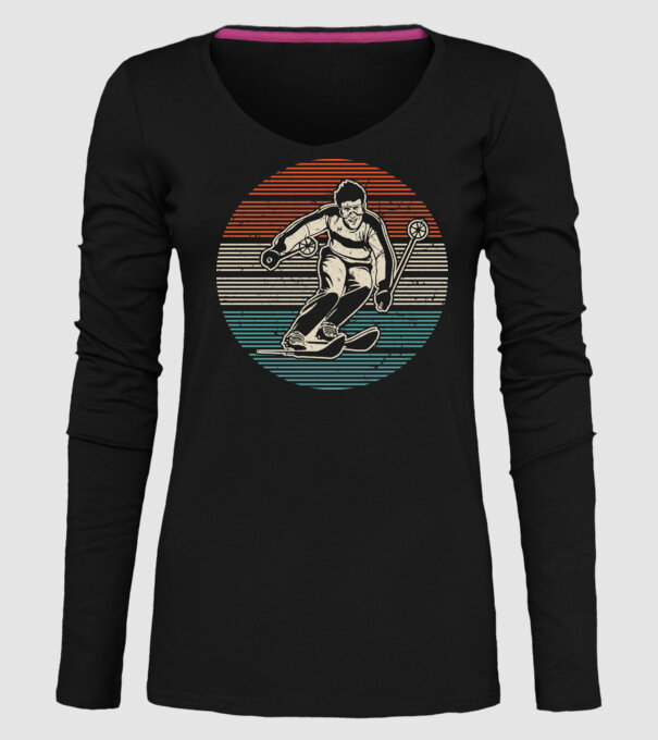 Retro circle ski textured model negru pe tricou