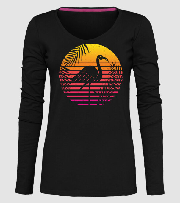 Retro flamingo sunset model negru pe tricou