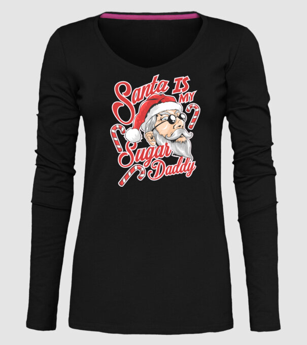 Santa is my sugar daddy model negru pe tricou