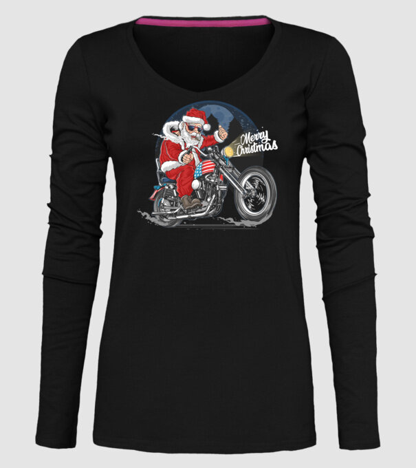Santa Motocicletă Merry Christmas model negru pe tricou