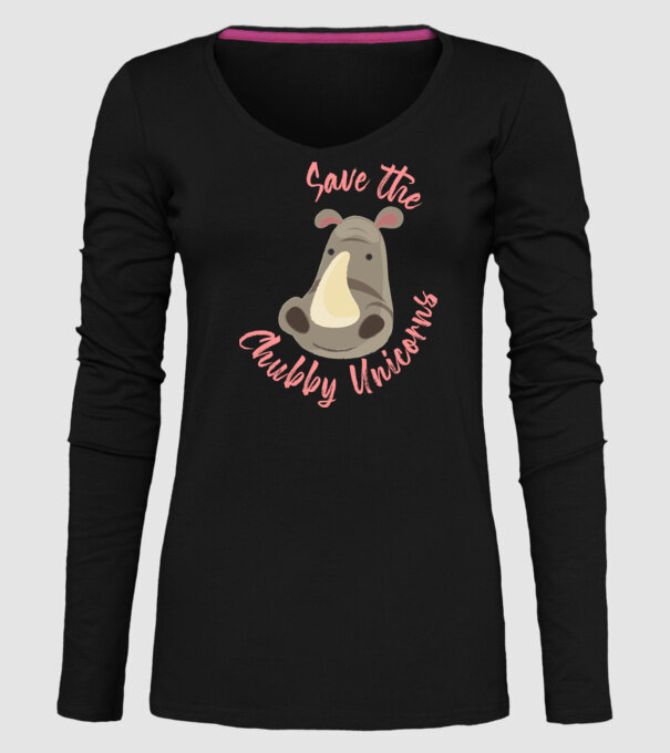 Save the chubby unicorns model negru pe tricou
