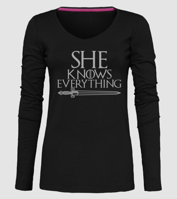 Cuplu She knows everything model negru pe tricou