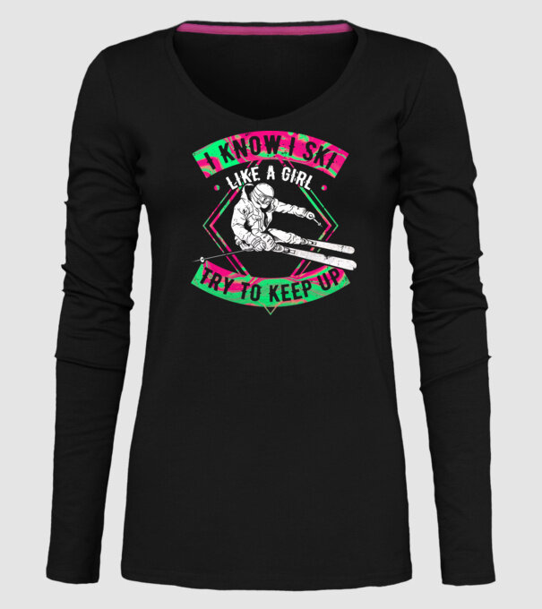 Skiing like a girl model negru pe tricou