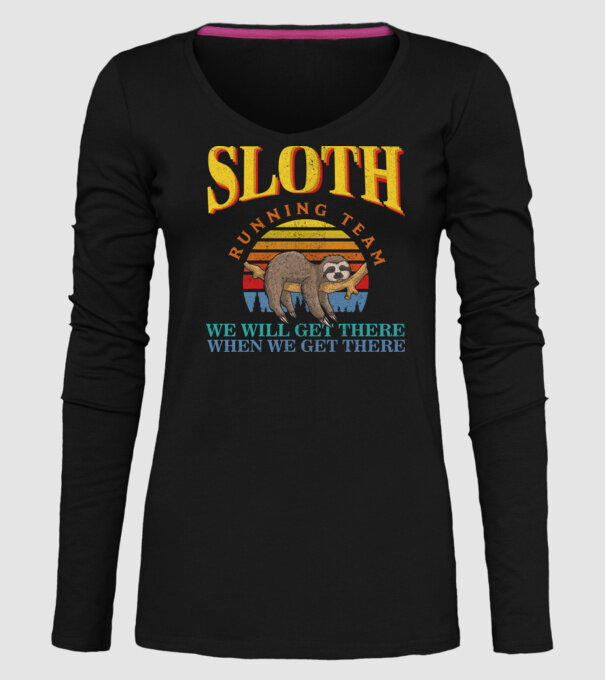 sloth running team retro model negru pe tricou
