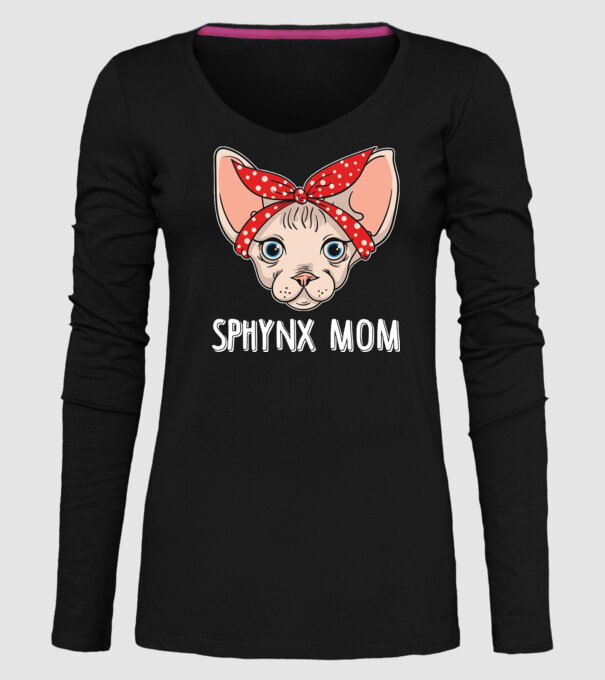 sphynx mom model negru pe tricou