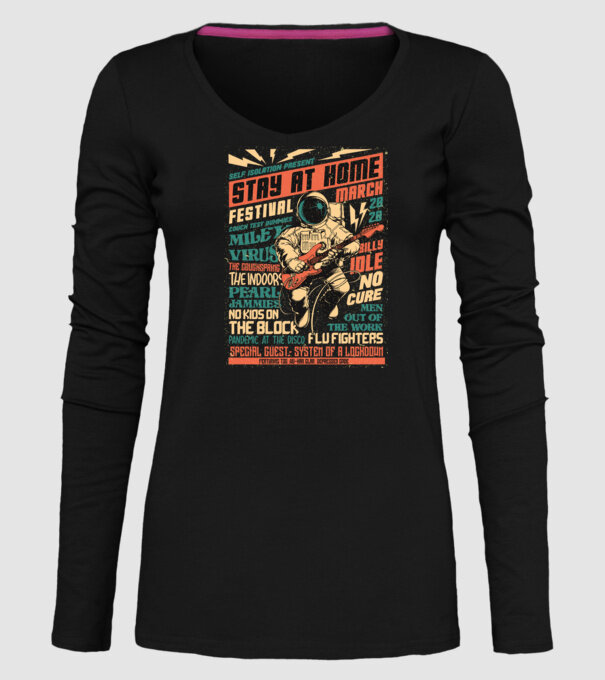 Stay at home festival model negru pe tricou