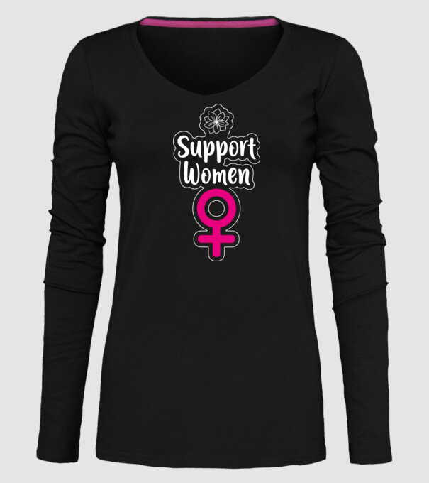 Support Women model negru pe tricou