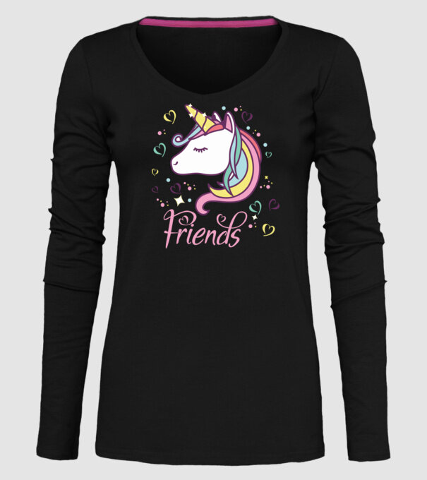 Unicorn Friend model negru pe tricou