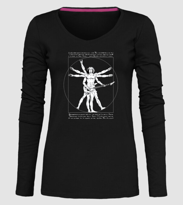 Vitruvius Guitar model negru pe tricou