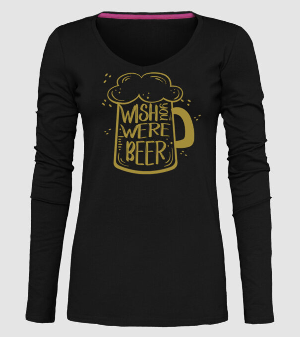 Wish u were beer model negru pe tricou