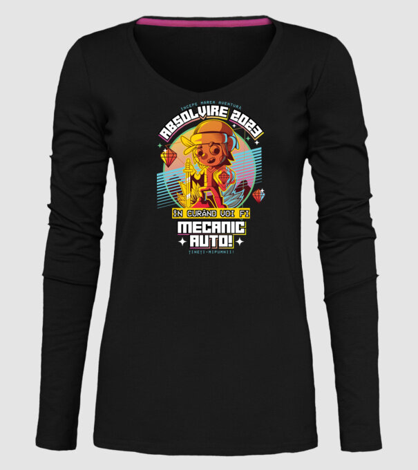 absolvire 2023 mecanic auto model negru pe tricou