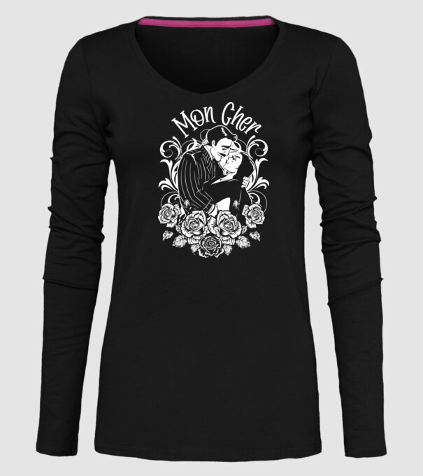 Addams family couple shirt Morticia and Gomez Mon cher model negru pe tricou