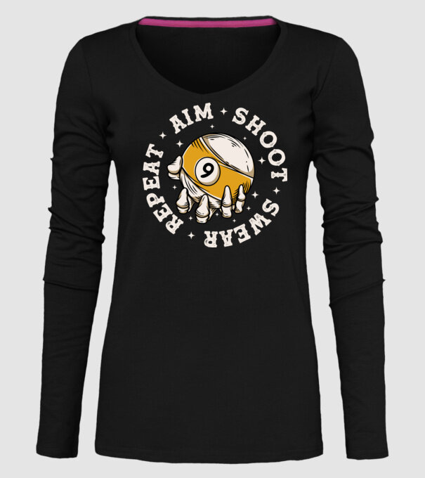 Aim Shoot Swear Repeat Biliard model negru pe tricou