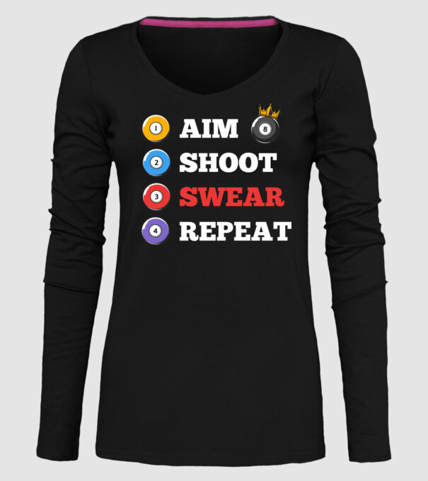 Aim swear shoot repeat - biliard v2 model negru pe tricou