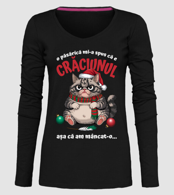 Am mâncat pasărea Crăciun pisică Negru model negru pe tricou