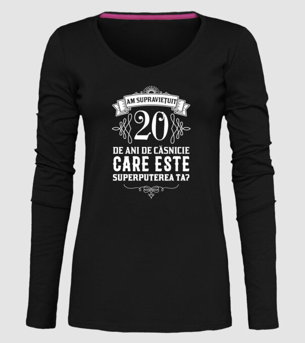 Am supraviețuit 20 de ani de căsnicie - care este superputerea ta? model negru pe tricou
