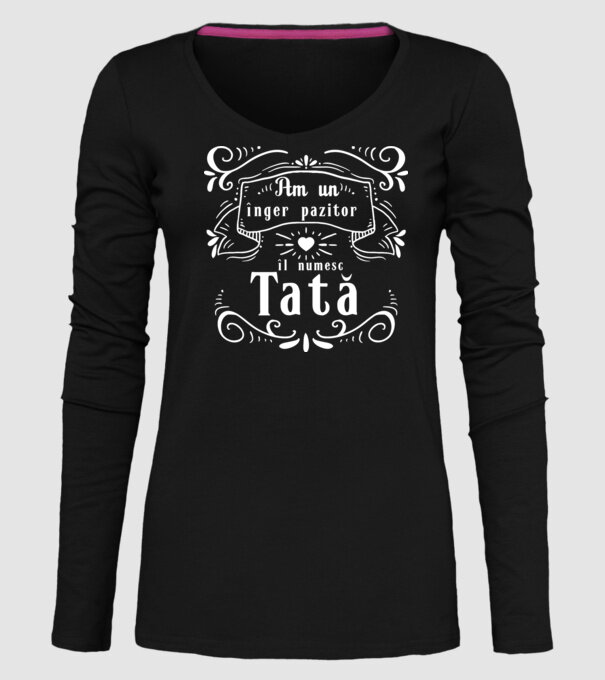 Am un înger păzitor, îl numesc Tată model negru pe tricou