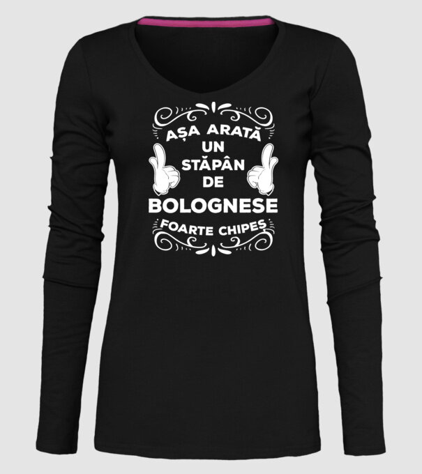 Așa arată un stăpân de Bolognese foarte chipeș model negru pe tricou