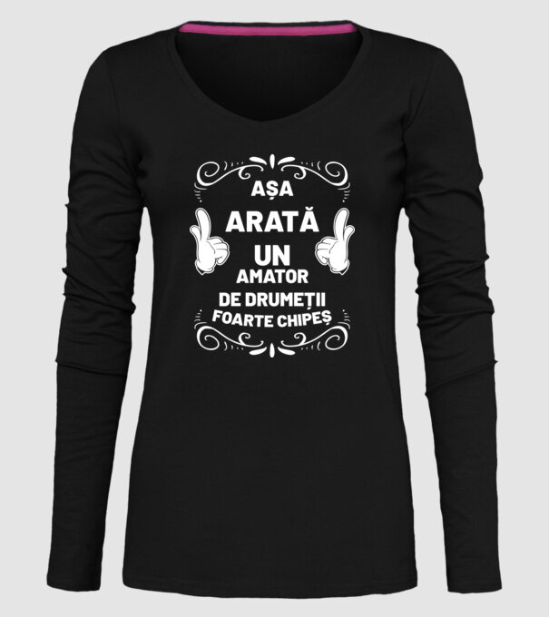 așa arată un amator de drumeții foarte chipeș model negru pe tricou