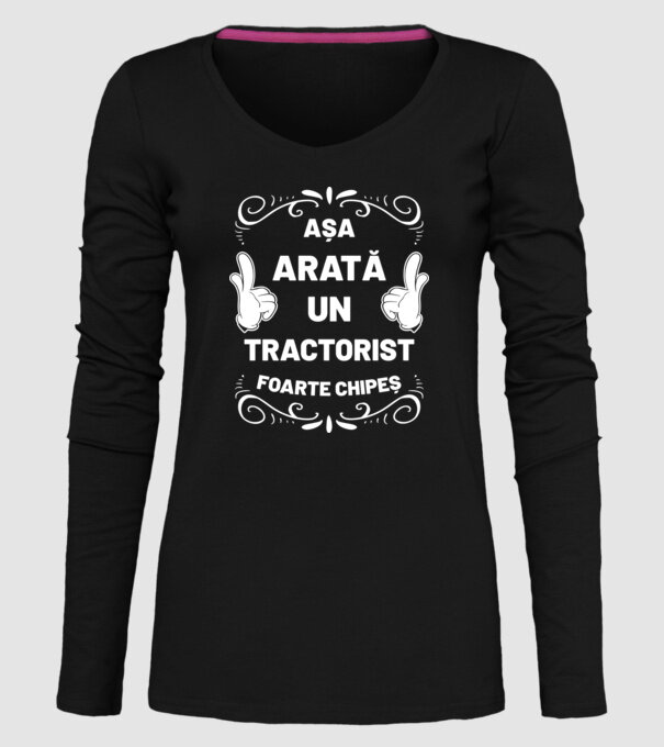 Așa arată un tractorist foarte chipeș model negru pe tricou