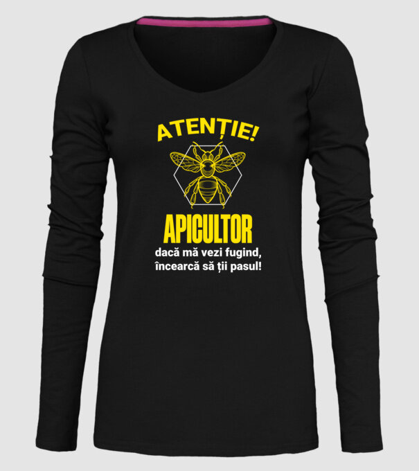 Atenție, apicultor! Dacă mă vezi fugind, încearcă să ții pasul! model negru pe tricou