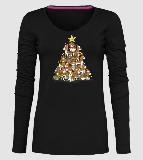 beagle christmas tree model negru pe tricou
