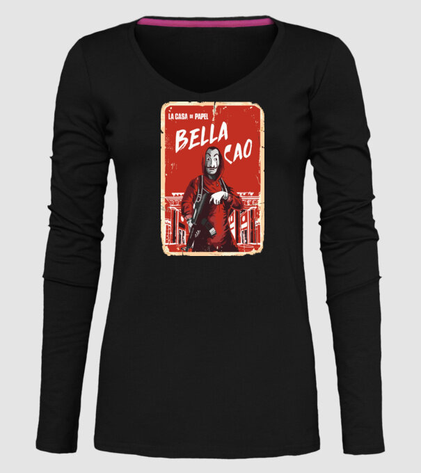 bella ciao poster retro model negru pe tricou