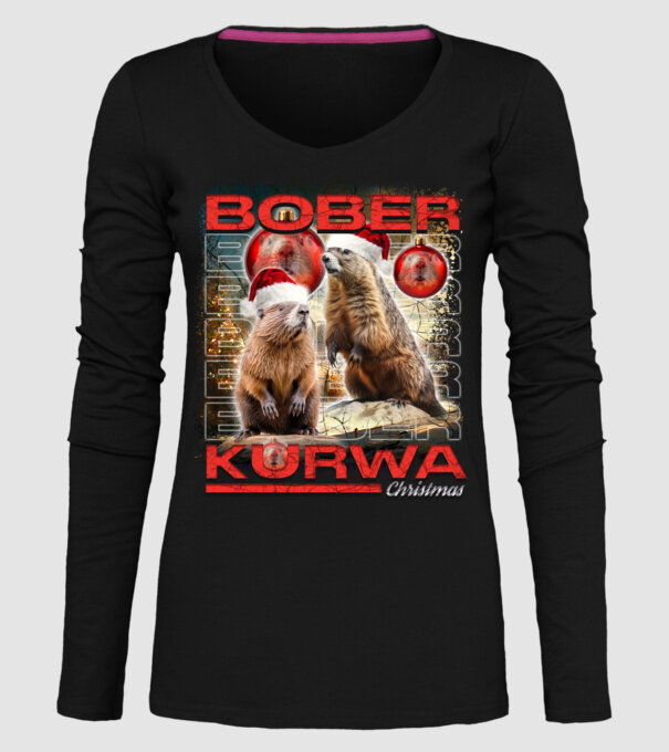 Bober kurwa christmas universe model negru pe tricou