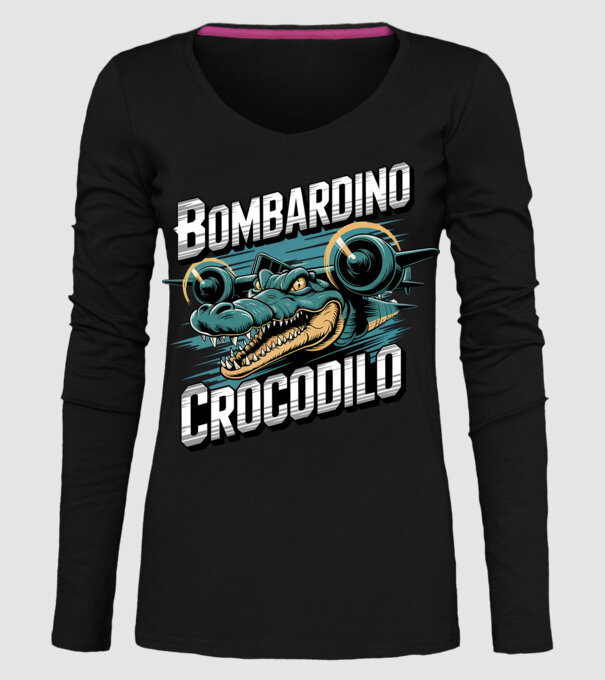 Bombardino Crocodilo 2 model negru pe tricou