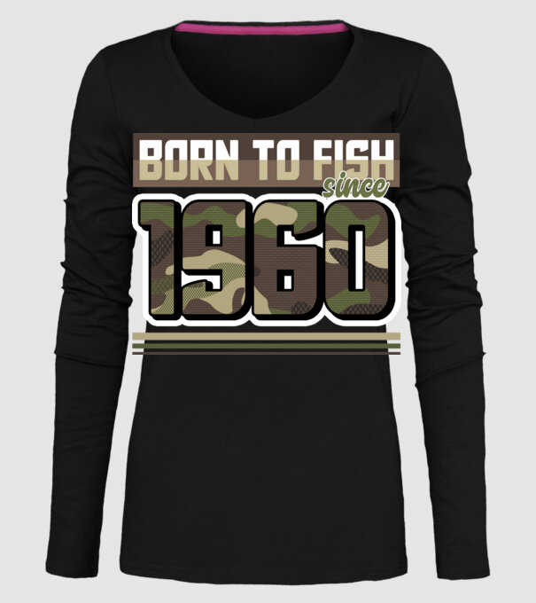 Born to fish since 1960 model negru pe tricou