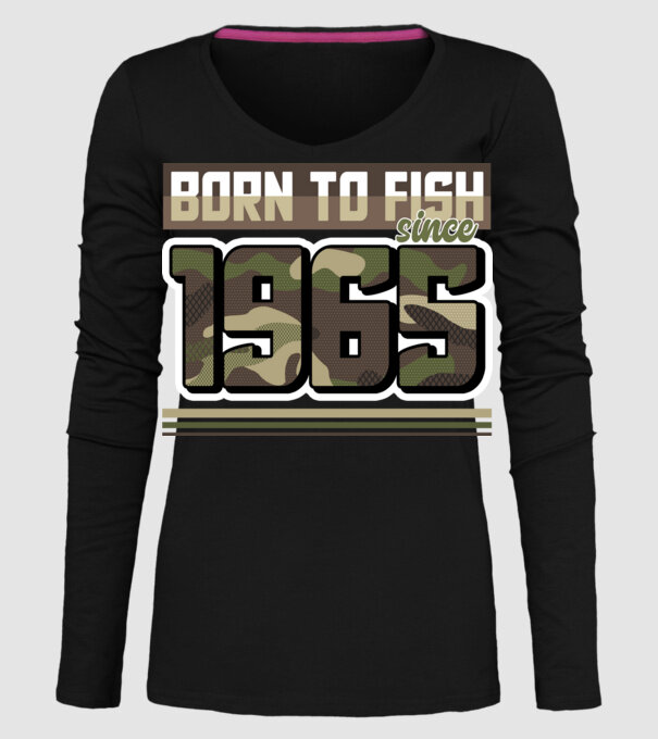 Born to fish since 1965 model negru pe tricou