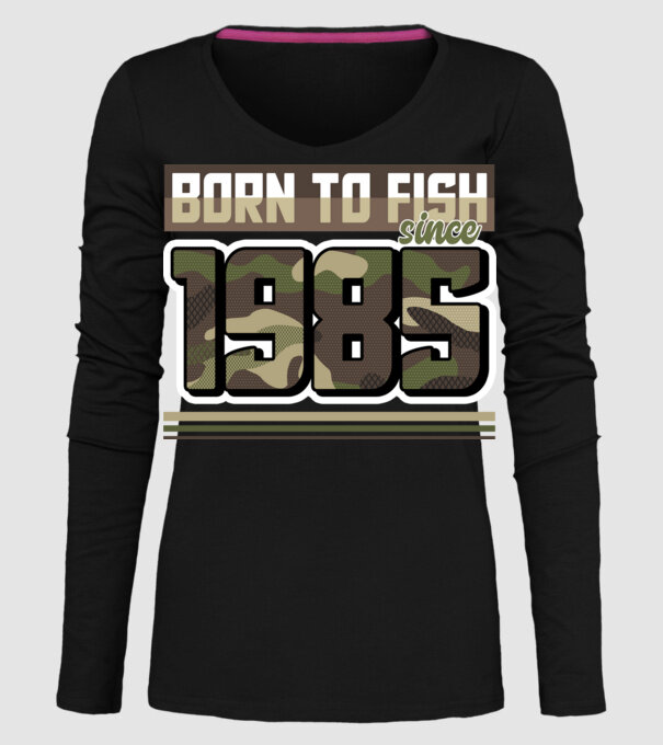 Born to fish since 1985 model negru pe tricou